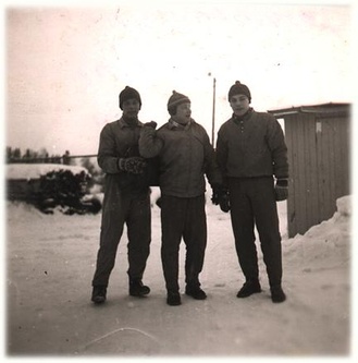 Maajoukkue harjoitteli v.-58 Raatissa Juhani Järvinen, Jaakko Niemi ja Leo Tynkkynen.